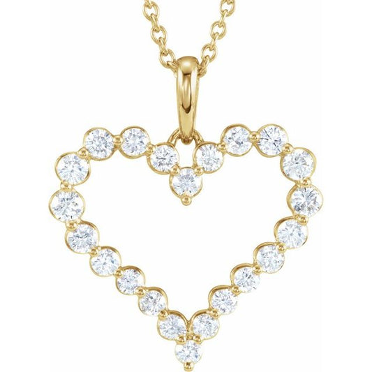 14K Yellow Or Rose Gold Round I1, H-I 18 In Polished 1 Ctw Natural Diamond Heart Necklace