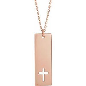 14K Rose Gold 18 X 7.9 Mm 16-18 In Polished Pierced Cross Necklace