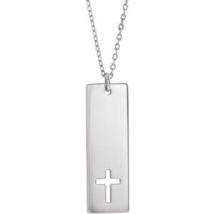 Sterling Silver 18 X 7.9 Mm 16-18 In Polished Pierced Cross Necklace