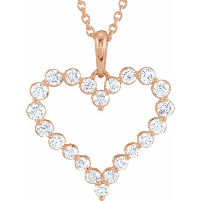 14K Yellow Or Rose Gold Round I1, H-I 18 In Polished 1 Ctw Natural Diamond Heart Necklace