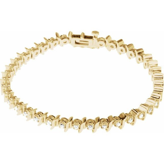 14K Yellow Gold Round  2.2Mm I1, G-H 7 1/4 In Polished Diamond Line Bracelet
