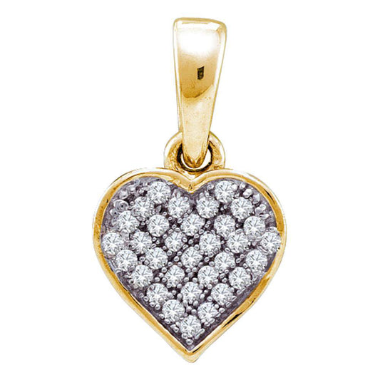 10K Yellow Gold Womens Round Diamond Small Heart Pendant 1/10 Cttw