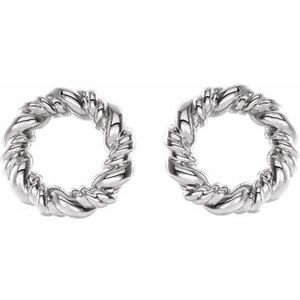 14K White Gold 9.4 X 9.4 Mm Pair Friction Backs Included Polished Circle Rope Earrings