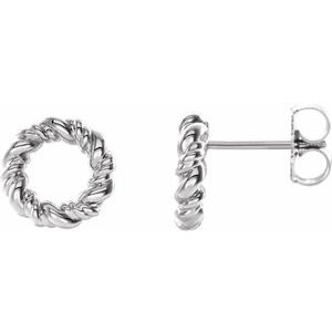 14K White Gold 9.4 X 9.4 Mm Pair Friction Backs Included Polished Circle Rope Earrings