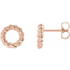 14K Rose Gold 9.4 X 9.4 Mm Pair Friction Backs Included Polished Circle Rope Earrings