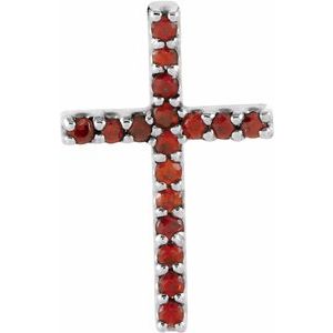 14K White Gold Round 1 Mm Natural Mozambique Garnet Petite Cross Pendant