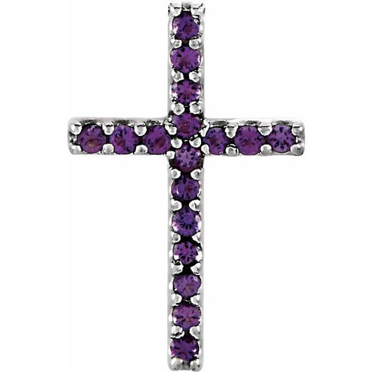 14K Yellow Or White Gold Round 1Mm Polished Natural Gemstone Petite Cross Pendant