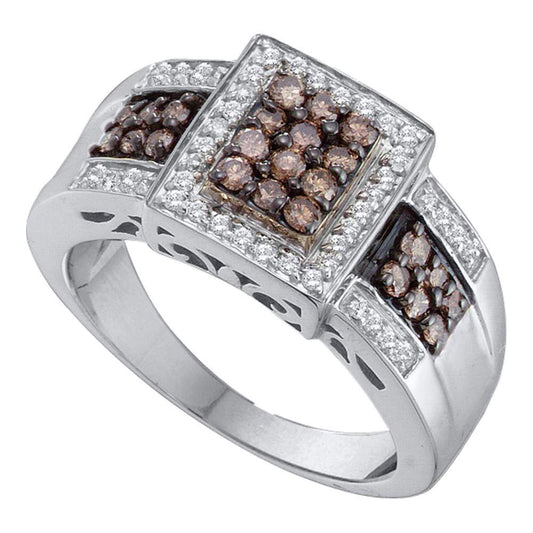14K White Gold Womens Round Brown Diamond Cluster Ring 5/8 Cttw, Womens Size: 5-10