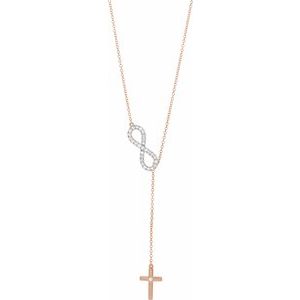 14K Rose Gold Round 1.5Mm H+ I1 1/5 Ctw Natural Diamond Infinity-Inspired Cross Y Necklace, Length: 18 In