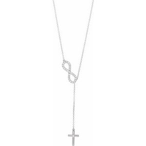 14K White Gold Round 1.5Mm H+ I1 1/5 Ctw Natural Diamond Infinity-Inspired Cross Y Necklace, Length: 18 In