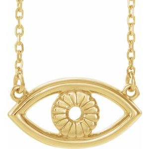 14K Yellow Gold 15.22 X 8.1 Mm 18 In Polished Evil Eye Necklace