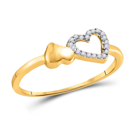 10K Yellow Gold Womens Round Diamond Slender Heart Ring 1/20 Cttw, Womens Size: 5-10