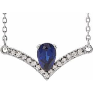 Sterling Silver Pear 6 X 4Mm G-H I1 Natural Blue Sapphire And .06 Ctw Natural Diamond Necklace, Length: 18 In