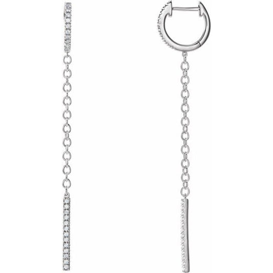 14K White Or Yellow Gold 1.1 Mm Round Polished 1/4 Ctw Natural Diamond Chain Hinged Hoop Earrings