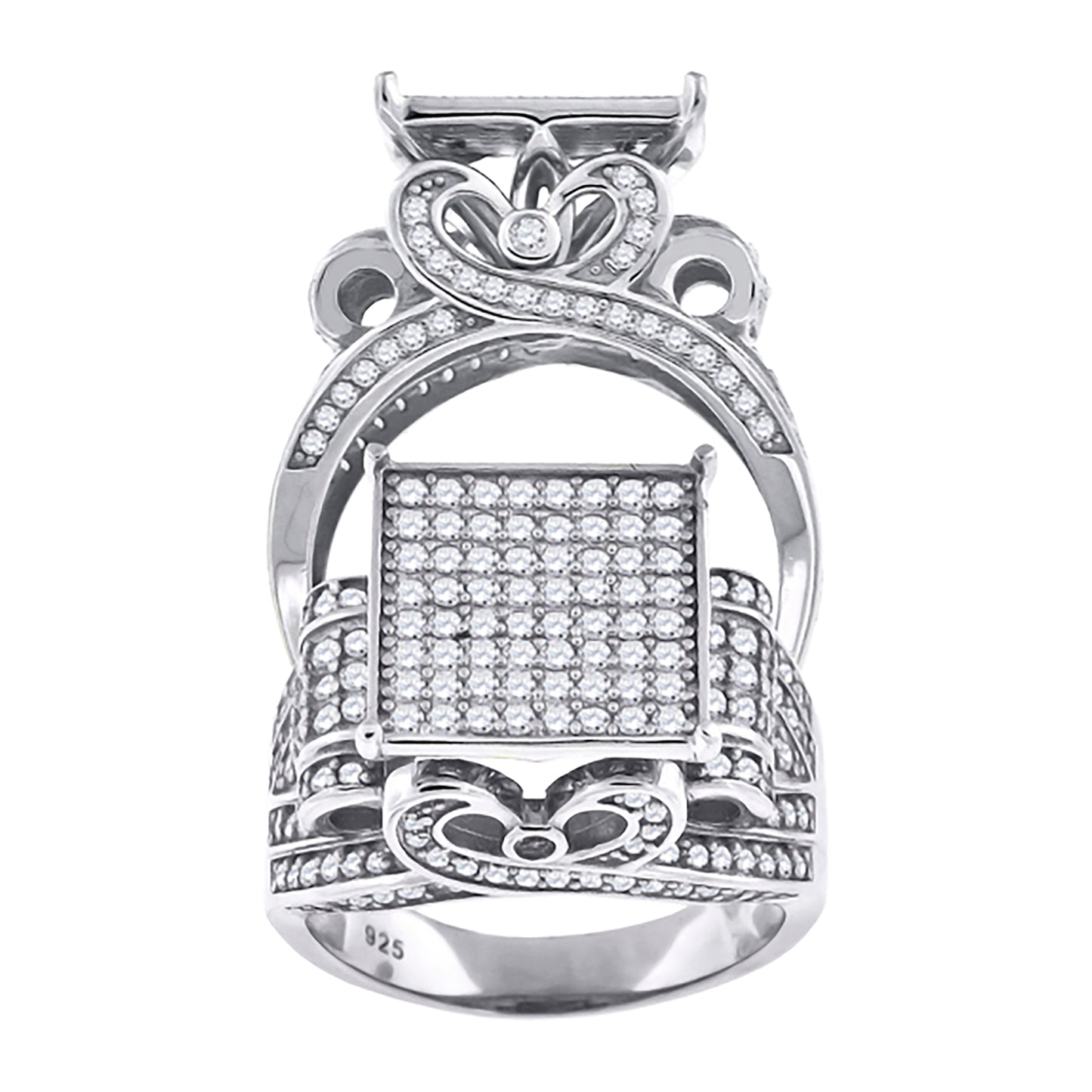 Sterling Silver Men's Cubic-Zirconia Square Head Fashion Bridal Anniversary Wedding Engagement Band Ring