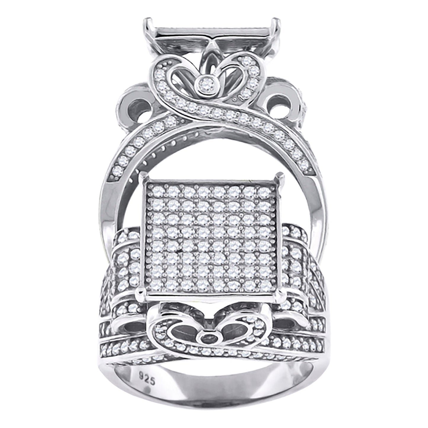 Sterling Silver Men's Cubic-Zirconia Square Head Fashion Bridal Anniversary Wedding Engagement Band Ring