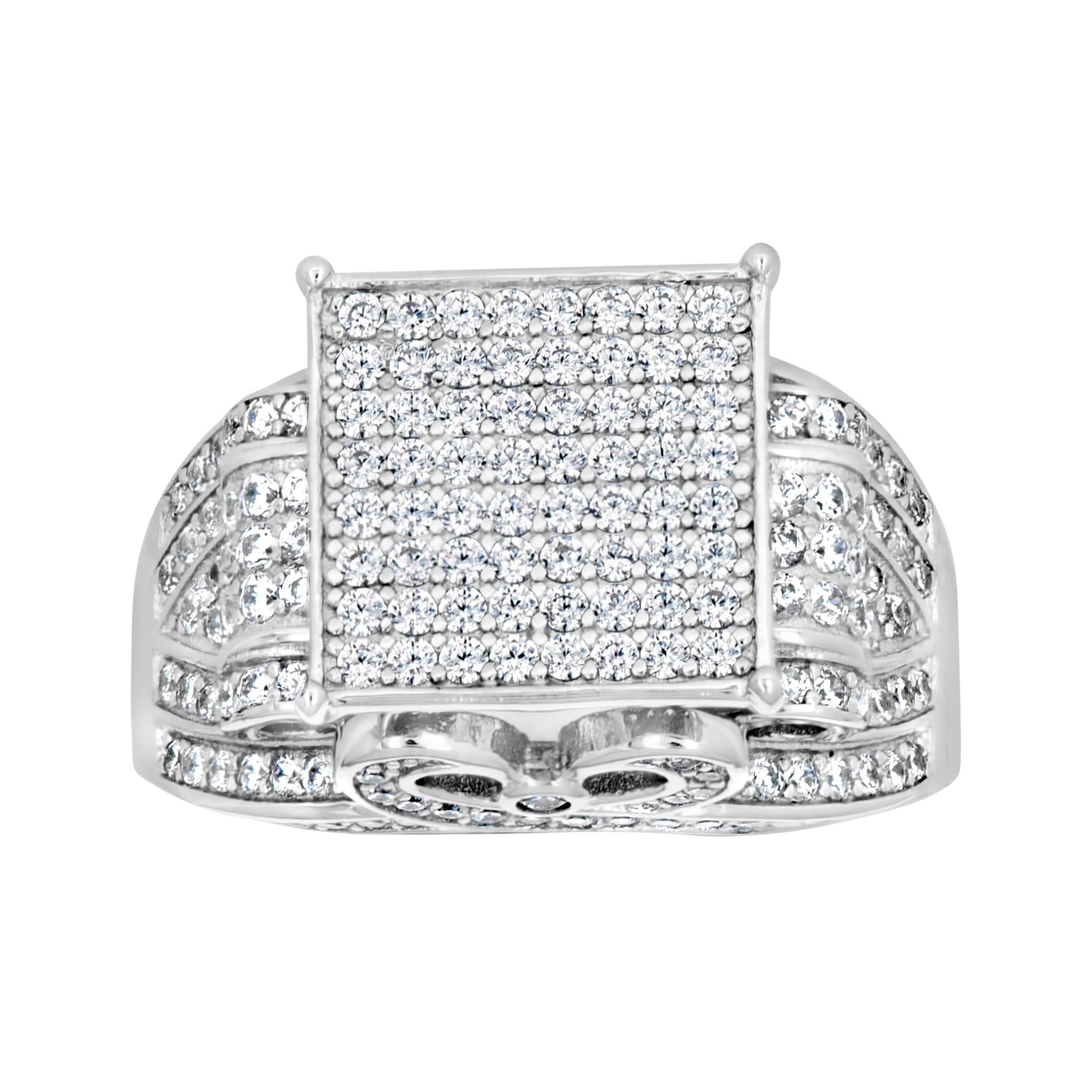 Sterling Silver Men's Cubic-Zirconia Square Head Fashion Bridal Anniversary Wedding Engagement Band Ring