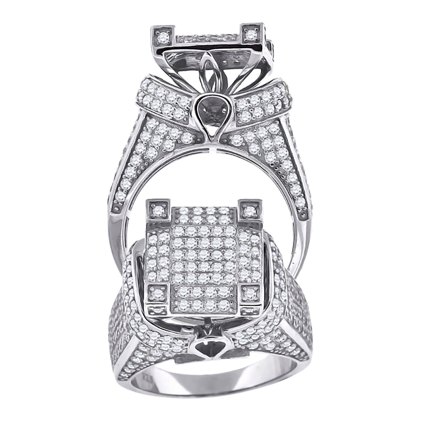 Sterling Silver Mens Cubic-Zirconia Square Head Fashion Bridal Anniversary Wedding Engagement Band Ring