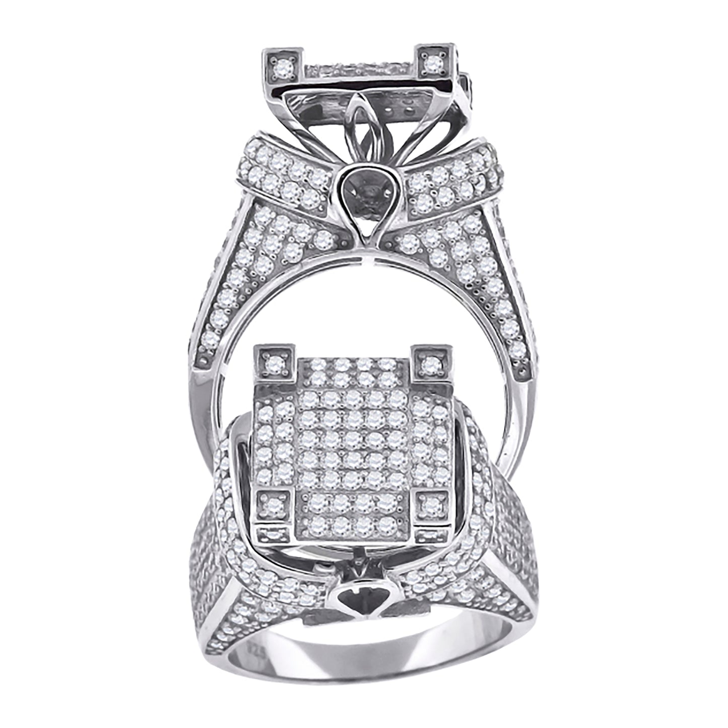 Sterling Silver Mens Cubic-Zirconia Square Head Fashion Bridal Anniversary Wedding Engagement Band Ring