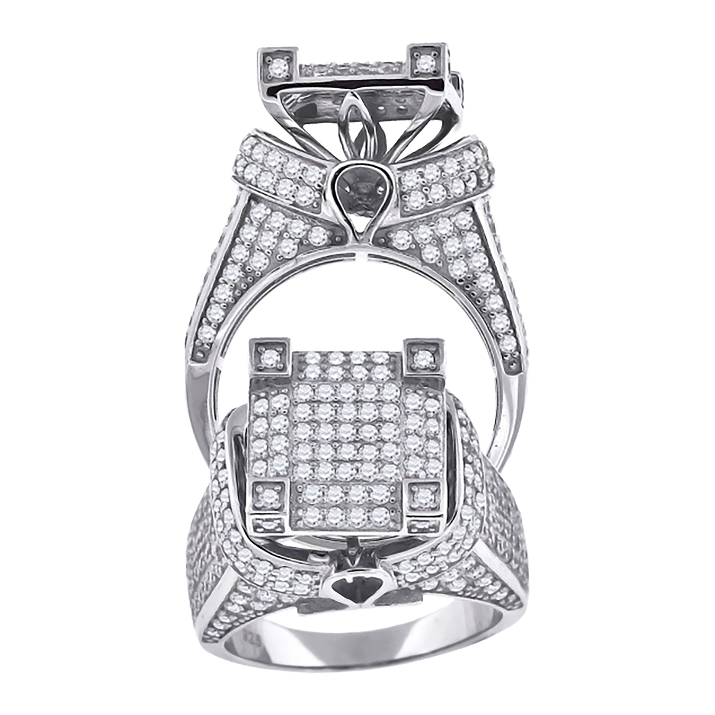Sterling Silver Mens Cubic-Zirconia Square Head Fashion Bridal Anniversary Wedding Engagement Band Ring