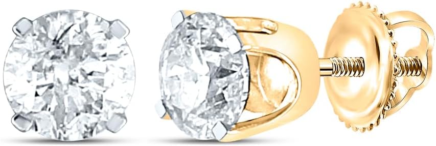 14K Yellow Gold Womens Round Diamond Solitaire Earrings 1 Cttw