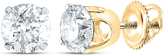 14K Yellow Gold Womens Round Diamond Solitaire Earrings 1 Cttw