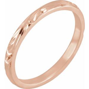 14K Rose Gold 2 Mm Polished Hand Engraved Band Size 5