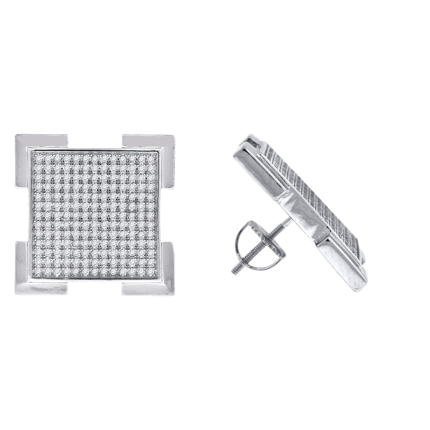 Sterling Silver Or Yellow-Tone Unisex Cubic Zirconia Square Stud Earrings