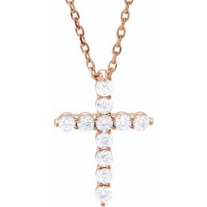 14K Rose Gold Round 14.6 X 10.5 Mm 1.8Mm G-H Si1-Si2 1/4 Ctw Lab-Grown Diamond Cross Necklace, Length: 18 In