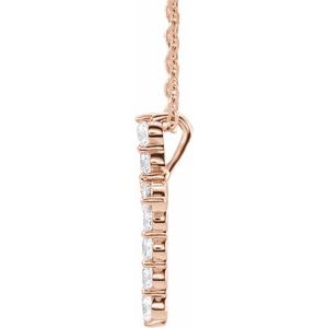14K Rose Gold Round 14.6 X 10.5 Mm 1.8Mm G-H Si1-Si2 1/4 Ctw Lab-Grown Diamond Cross Necklace, Length: 18 In