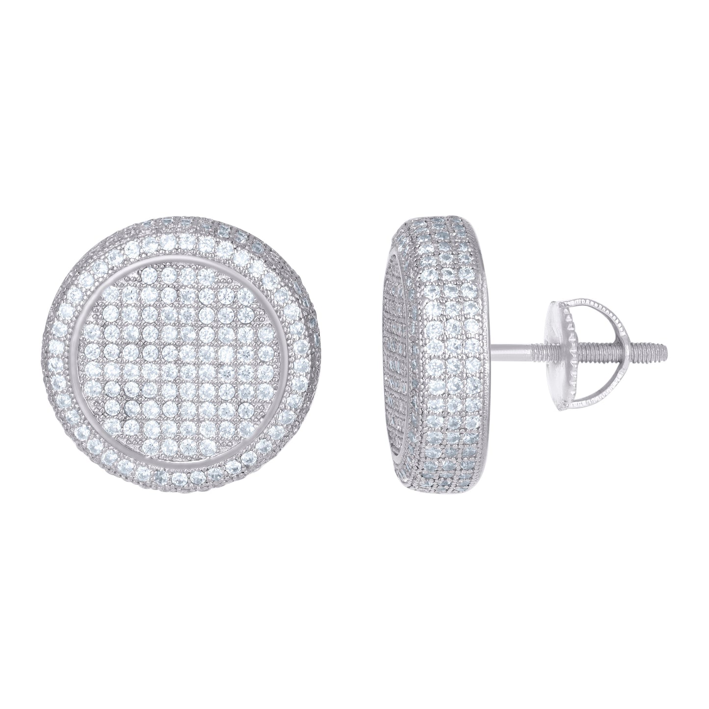 Sterling Silver Or Yellow-Tone Unisex Cubic Zirconia Round Stud Earrings