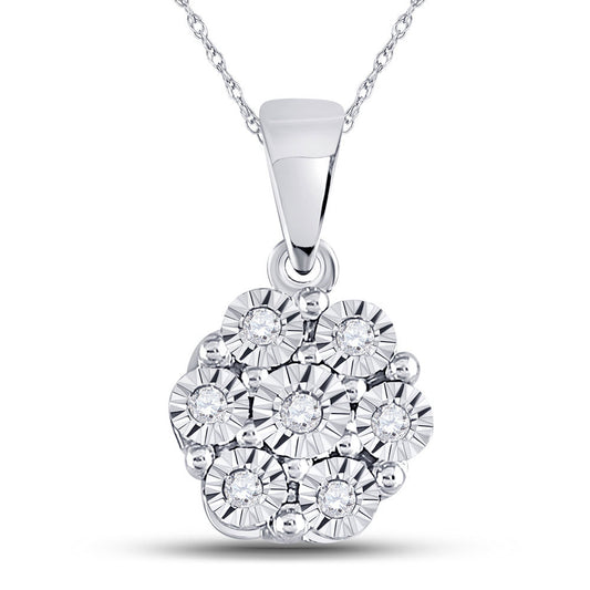 10K White Gold Womens Round Diamond Cluster Pendant 1/20 Cttw, Length: 0.54 In, Width: 0.29 In