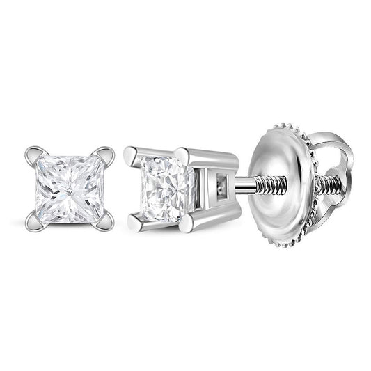 14K White Gold Womens Princess Diamond Solitaire Earrings 1/6 Cttw