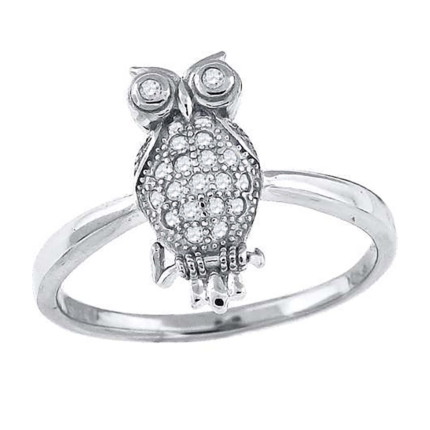 Sterling Silver Women's Cubic-Zirconia Owl Bird Fashion Bridal Anniversary Wedding Engagement Band Ring