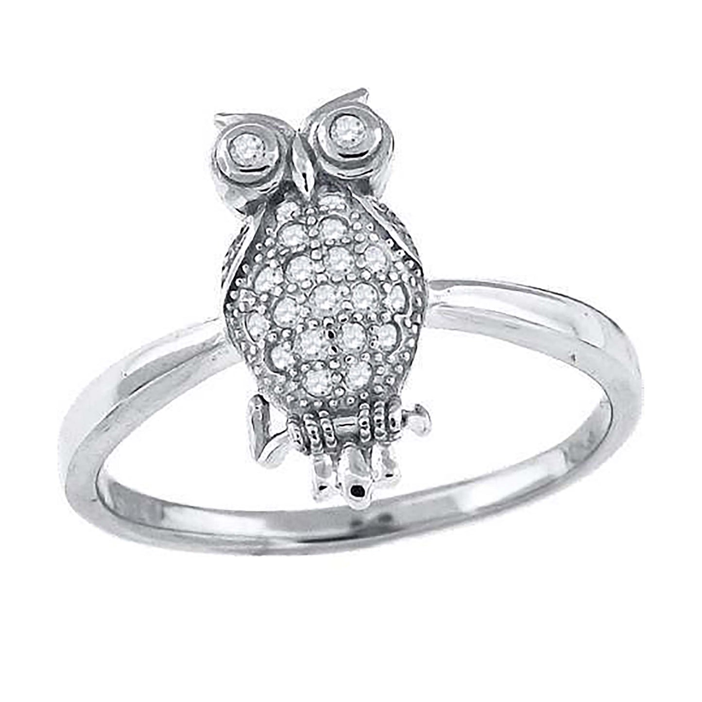Sterling Silver Women's Cubic-Zirconia Owl Bird Fashion Bridal Anniversary Wedding Engagement Band Ring