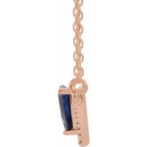 14K Rose Gold Pear 6 X 4Mm G-H I1 Lab-Grown Blue Sapphire And .06 Ctw Natural Diamond Necklace, Length: 18 In