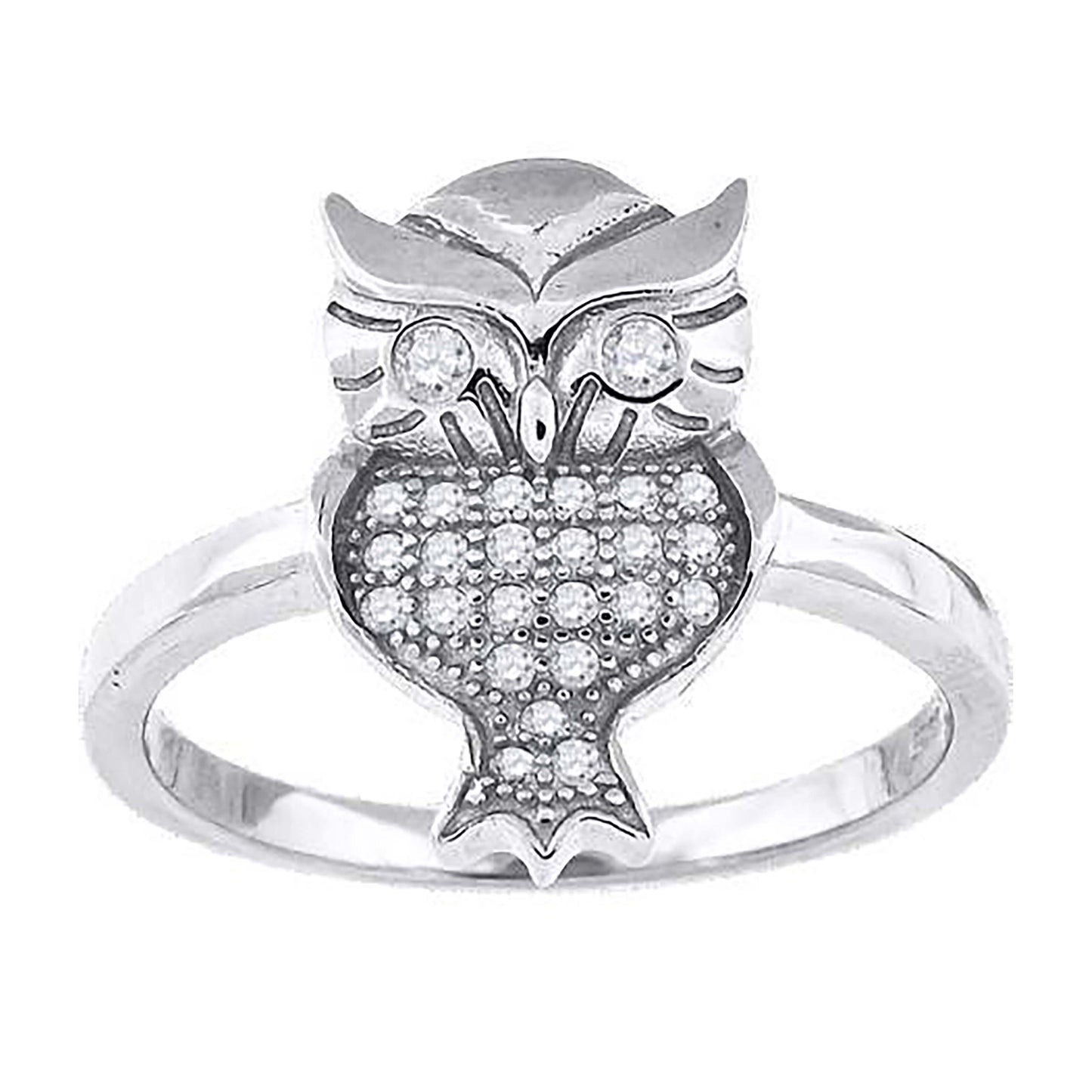 Sterling Silver Womens Cubic-Zirconia Owl Bird Fashion Bridal Anniversary Wedding Engagement Band Ring