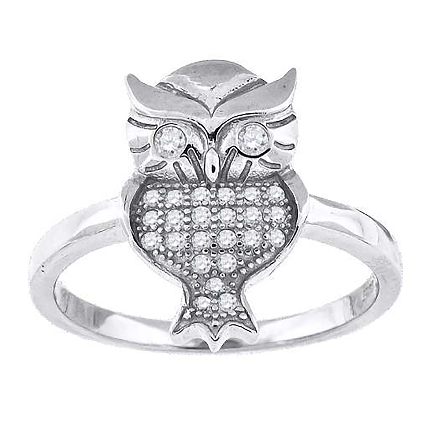 Sterling Silver Womens Cubic-Zirconia Owl Bird Fashion Bridal Anniversary Wedding Engagement Band Ring