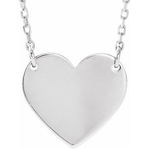 14K White Gold 12 X 11 Mm 16-18 In Polished Engravable Heart Necklace