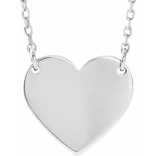14K White Gold 18 X 16.4 Mm 16-18 In Polished Engravable Heart Necklace