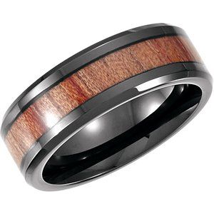 Black PVD Cobalt 8 mm Casted Band With Wood Inlay Size 14