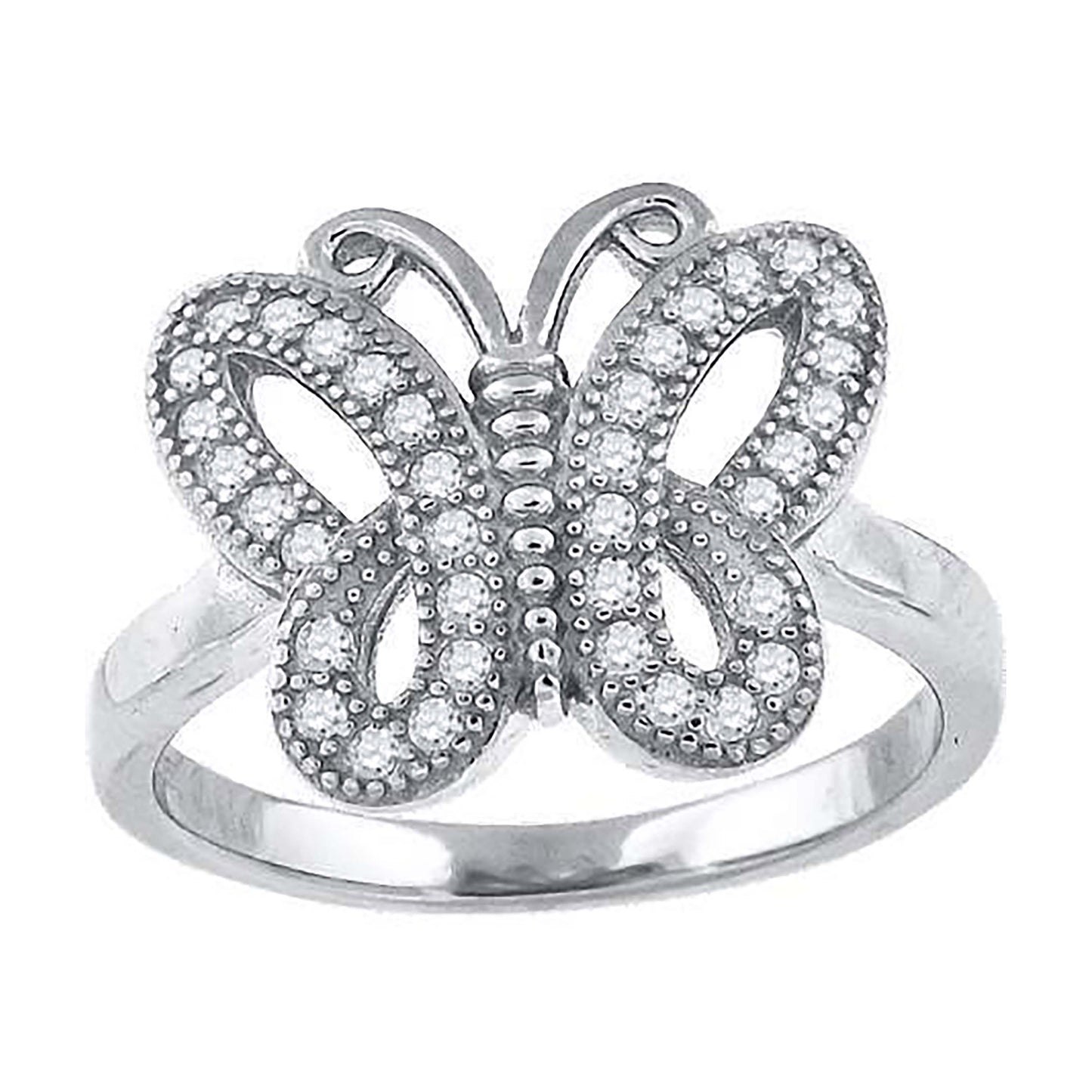 Sterling Silver Womens Cubic-Zirconia Butterfly Fashion Bridal Anniversary Wedding Engagement Band Ring