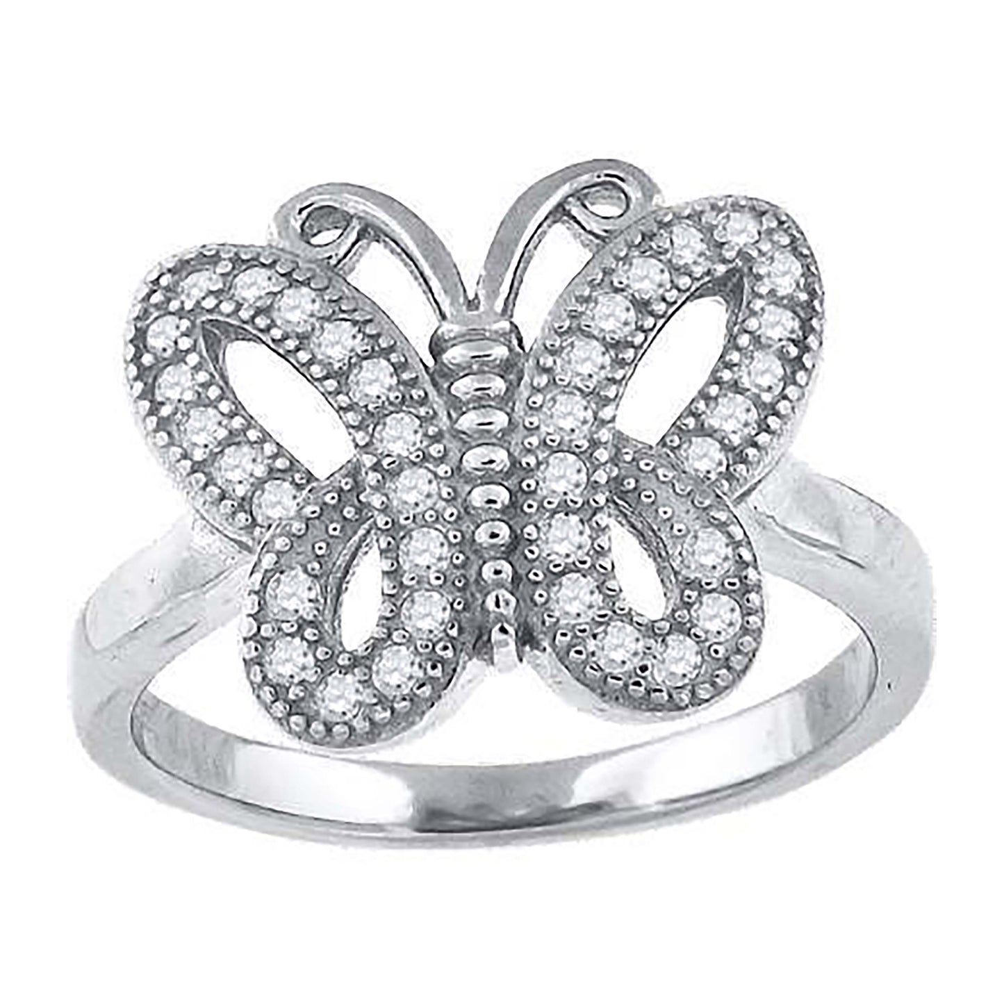 Sterling Silver Womens Cubic-Zirconia Butterfly Fashion Bridal Anniversary Wedding Engagement Band Ring