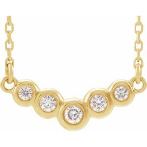 14K Yellow Gold Round 2Mm G-H I1 Natural Diamond Bezel Set V Necklace, Length: 18 In