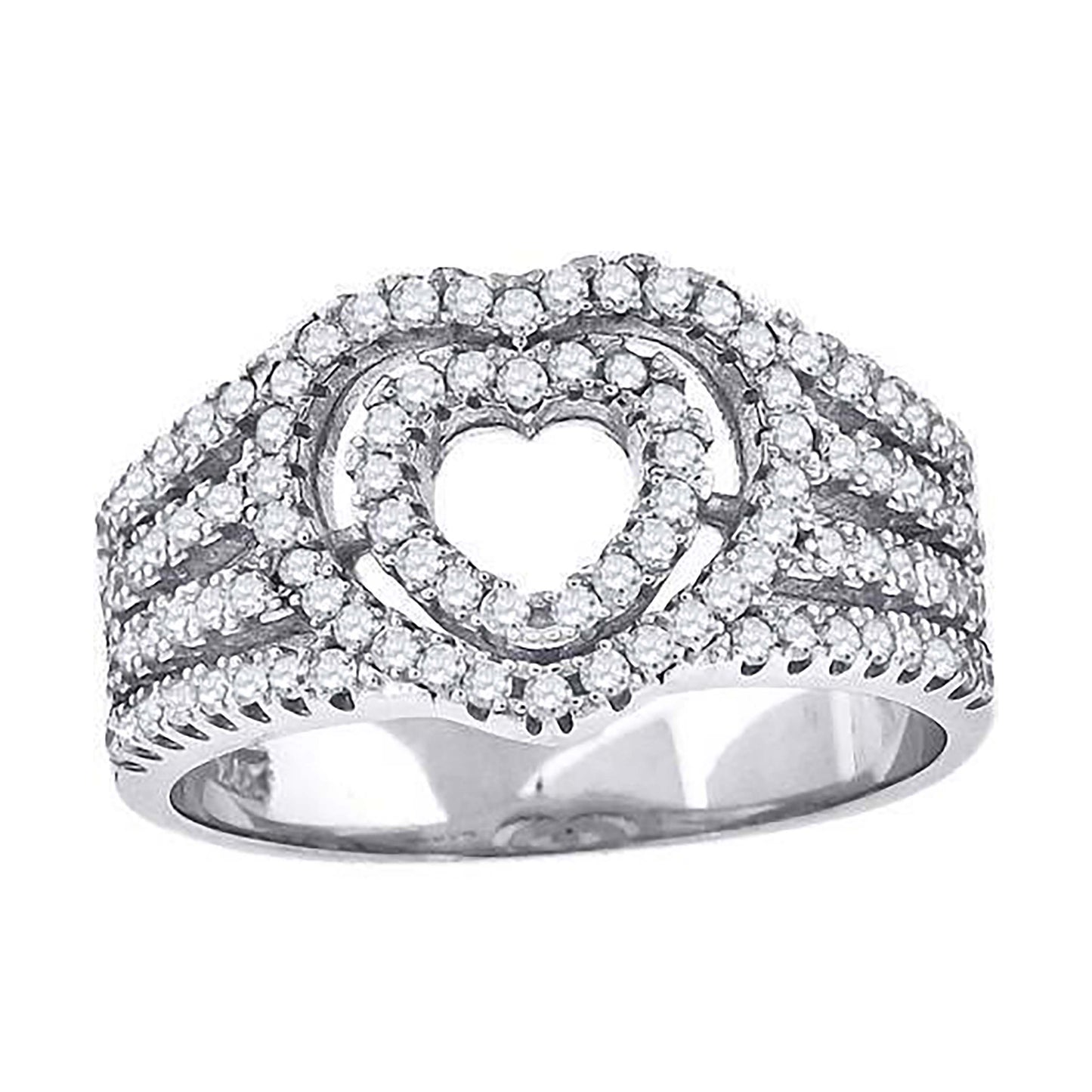 Sterling Silver Womens Cubic-Zirconia Heart Bridal Anniversary Wedding Engagement Band Ring