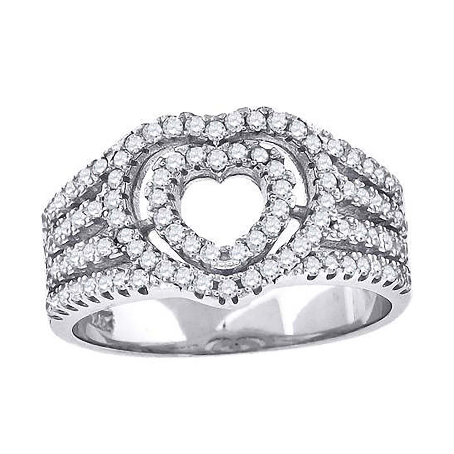 Sterling Silver Womens Cubic-Zirconia Heart Bridal Anniversary Wedding Engagement Band Ring