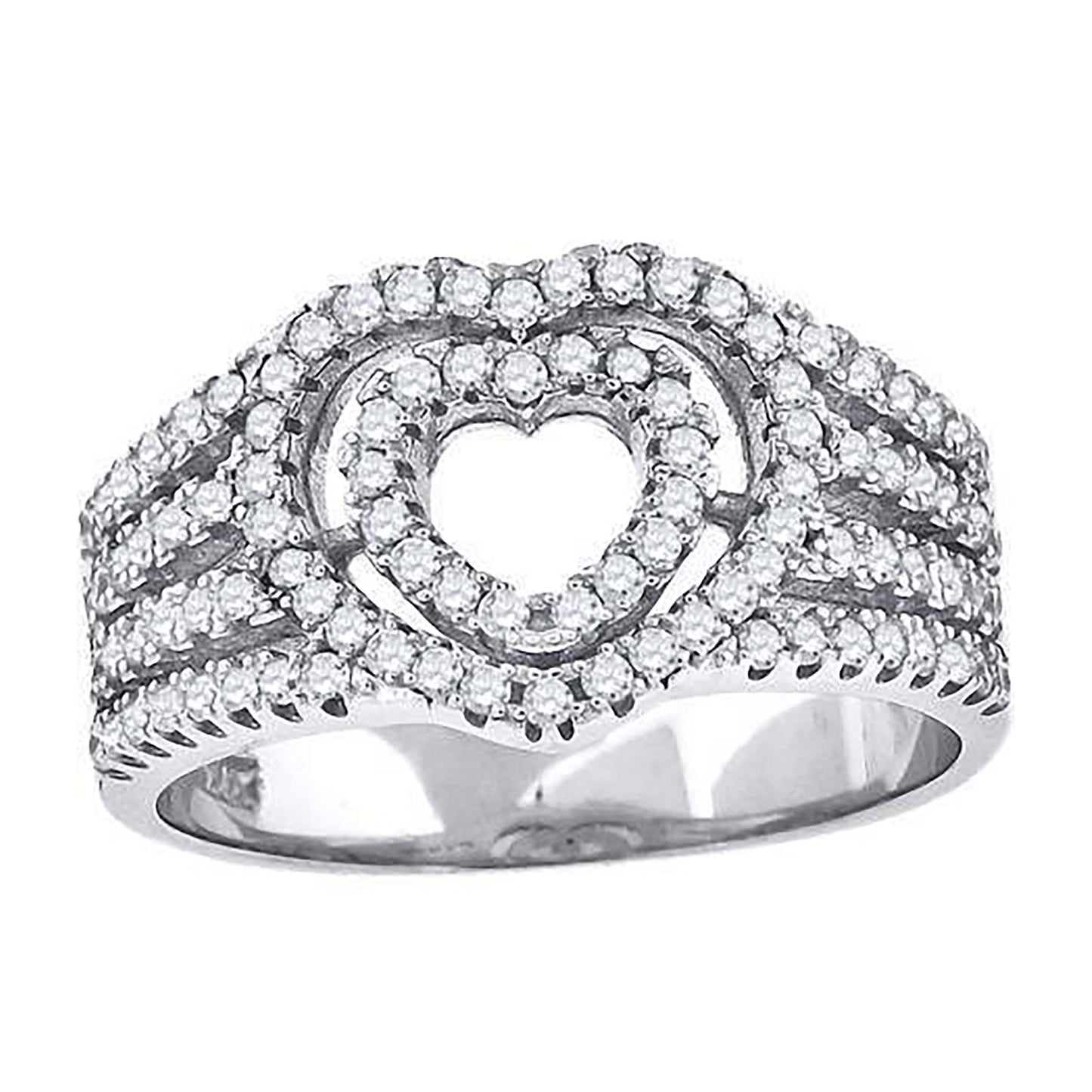 Sterling Silver Womens Cubic-Zirconia Heart Bridal Anniversary Wedding Engagement Band Ring