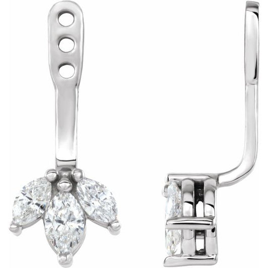 14K White Gold 1 Mm Polished 1/5 Ctw Natural Diamond Cluster Front-Back Earring Jackets