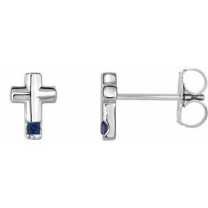 Platinum Round Shape 1.5 Mm Natural Blue Sapphire Cross Earrings