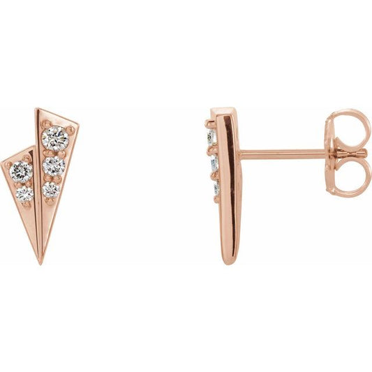 14K Rose Gold Round Friction Back Polished 1/6 Ctw Natural Diamond Geometric Earrings